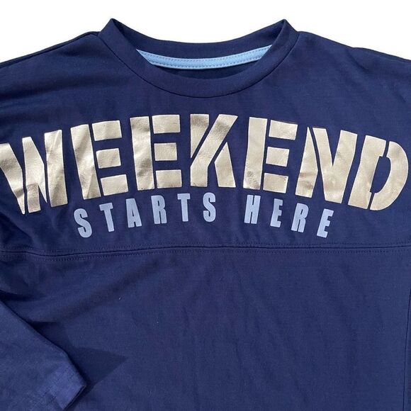 Max & Olivia Weekend Starts Here Chill Girl Blue Silver Matching Pajama Set 6/7 - Picture 4 of 16